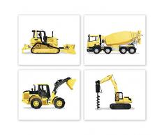 AtoZStudio 4.1 Baufahrzeug Kinderzimmer Kunst – Set von 4 Spielzimmerdrucken // Baugeburtstag Party Deko // Fahrzeug Junge Zimmer Motto (8x10, Set 4)