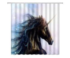 jingjiji Fantasy Einhorn Duschvorhang Aquarell Pferd Wildtiere Abstrakt Ölgemälde Wald Bauernhof Landhaus Badezimmer Dekoration Vorhänge Polyester Stoff Wasserdicht mit Haken 177,8 x 177,8 cm Braun