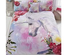 Sparkle und Glanz Einhorn Bettbezug und 2 Kissenbezüge Bett-Set, Polyester-, Mehrfarbig, doppelt