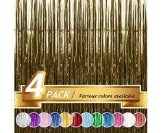 BTSD-home Folien-Fransenvorhang, metallische Fotokabine, Lametta, Hintergrund Türvorhang für Hochzeit, Geburtstag, Babyparty, Junggesellenabschied, Party-Dekorationen 4 Pack champagnerfarben