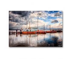 Calvendo Premium Textil-Leinwand 90 cm x 60 cm quer, Am Steinhuder Meer | Wandbild, Bild auf Keilrahmen, Fertigbild auf echter Leinwand, Leinwanddruck: Boote im Steinhuder Meer Natur Natur