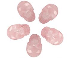 mookaitedecor 2,54 cm Kristallschädel Skulptur 5er Set handgeschnitzte Edelstein-Statue Statue Sammlerstück Heilende Reiki Rosenquarz