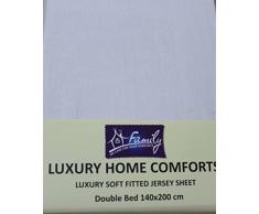 Family Bedding Premium Qualität 100% Baumwolle Jersey Spannbettlaken, Doppelbett, baumwolle, weiß, Doppelbett