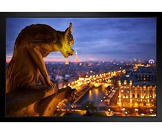 Notre Dame Kathedrale Gargoyle Paris Bei Nacht Foto Foto Kunstdruck von proframes 18x12 inches Framed Poster