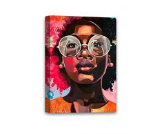 Lustige hässliche Weihnachts-Pullover Afrikanische Frau in Sonnenbrille, Leinwand-Aufkleber, Geschenke für Ihre stilvolle Dekoration, gerahmt, Leinwanddrucke für Wohnzimmer, Esszimmer, Wanddekoration, Pop-Art-Bild. 8 x 12