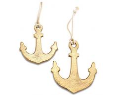 Mariners Anchor Skulptur Ornamente, 2er-Set, Kunsthandwerkerguss, nautisches Gold-Finish, massives Aluminium, handpoliert, 10,2 cm und 12,7 cm, geknoteter weißer Seilaufhänger, dekorative Küstenkunst Charms