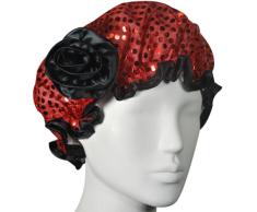 Kella Milla Duschhaube, Satin, Rot mit Glitzer/Schwarz Rose