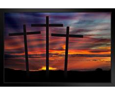 DREI Kreuzen Bei Sonnenuntergang Inspirierende Foto Kunstdruck von proframes 18x12 inches Framed Poster