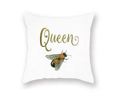 Smilyard Kissenbezug, Motiv: Golden Queen Zitat, Ölgemälde, Tierbienen-Muster, Überwurf, Kissenbezug, weiß, superweich, dekorativer Kissenbezug 45,7 x 45,7 cm 18 X 18 Bee 01