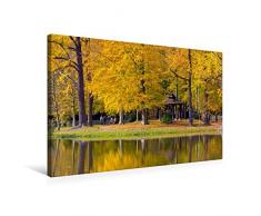 Premium Textil-Leinwand 75 x 50 cm Quer-Format Die Elisabethinsel mit Pavillon in Zabeltitz | Wandbild, HD-Bild auf Keilrahmen, Fertigbild auf hochwertigem Vlies, Leinwanddruck von Birgit Seifert