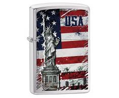 Zippo Statue of Liberty Flag Feuerzeug, Messing, Silber, one Size