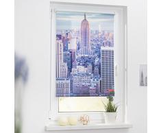 Lichtblick Rollo Klemmfix, 100 x 150 cm mit Motiv New York - Blau Montage ohne Bohren, moderner Sicht-und Sonnenschutz, Motivrollo, lichtdurchlässig & Blickdicht