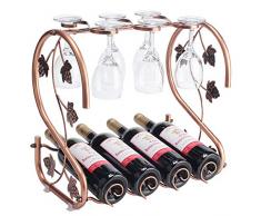 Weinregal mit Glashalter, freistehend, für 4 Flaschen und 6 Stielwaren