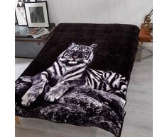 Dreamscene Großer Überwurf mit 3D-Tierdruck, Kunstnerz, Fleece, Bett, Sofa, Bettwäsche, dick, warm für Kinder, weiß/schwarz, 150 x 200 cm