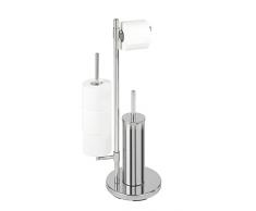 WENKO Stand WC-Garnitur Universalo Neo, mit integriertem Toilettenpapierhalter und WC-Bürstenhalter, aus rostfreiem Edelstahl, 30 x 73 x 20 cm, Silber glänzend