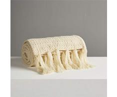 Mido House Chenille Pom Pom Überwurf, weich und gemütlich, gestrickt, handgefertigt, mit Quasten für Couch, Bett, Sofa, Stuhl Casual Beige Wave