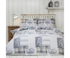 Bettwäsche-Set Weihnachten Patchwork-Design, 100 % gebürsteter Baumwoll-Feinbiber, Herz-Motiv, Bettbezug und Kissenbezüge, Bettwäsche-Set, Rot/Mehrfarbig, Baumwolle, Natural/Multi-Colour, Einzelbett