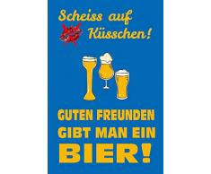 Schatzmix Spruch Scheiss auf Küsschen, Freunden gibt Man EIN Bier 20x30 Deko Blechschild, Blech, Mehrfarbig, 20x30 cm