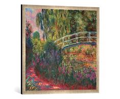 Gerahmtes Bild von Claude Monet Japanische Brücke im Garten von Giverney, Kunstdruck im hochwertigen handgefertigten Bilder-Rahmen, 70x70 cm, Silber Raya