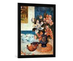 Gerahmtes Bild von Paul Gauguin Stilleben mit Mandoline und Blumen, Kunstdruck im hochwertigen handgefertigten Bilder-Rahmen, 50x70 cm, Schwarz matt