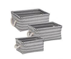 Honey can do sto-06690 Zig Zag Set Nistkasten Körbe mit Griffen, Set 3er Pack, dunkelgrau
