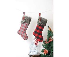 CSH Weihnachtsstrümpfe, Weihnachtsbaum-Dekorationen, 2 Stück, 53,3 cm, Buffalo Plaid Weihnachtsstrümpfe mit grauem Plüschbesatz, personalisierbare Weihnachtsstrumpf-Dekorationen für Weihnachten, Party-Dekorationen, Geschenke zu Weihnachten.