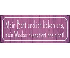 Schatzmix Spruch Mein Bett und Ich lieben Uns. Metallschild 27x10 cm Wanddeko tin Sign Blechschild, Blech, Mehrfarbig