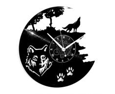 Instant Karma Clocks Wanduhr aus Vinyl für Wand Schallplatten LP 33 Giri Geschenkidee Vintage Handmade Instant Karma-Bosco Lupo Wolf, Leise