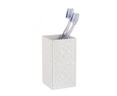WENKO Zahnputzbecher Cordoba - Zahnbürstenhalter, für Zahnbürste und Zahnpasta, Keramik, 6,5 x 12 x 6,5 cm, weiß