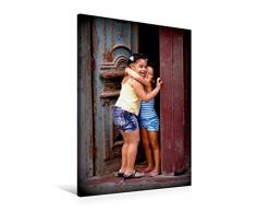 Premium Textil-Leinwand 60 x 90 cm Hoch-Format Geschwisterliebe - Ein Motiv aus dem Kalender Kuba Kids - Glückliche Kinder | Wandbild, HD-Bild auf Keilrahmen, Fertigbild auf hochwertigem Vlies, Leinwanddruck von Henning von Löwis of Menar
