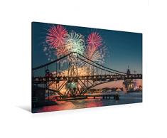 Premium Textil-Leinwand 120 x 80 cm Quer-Format Feuerwerk an der KW-Brücke in Wilhelmshaven | Wandbild, HD-Bild auf Keilrahmen, Fertigbild auf hochwertigem Vlies, Leinwanddruck von Rainer Ganske Fotografie