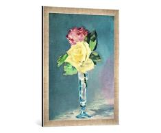 Gerahmtes Bild von Edouard Manet E.Manet, Rosen im Champagnerglas, Kunstdruck im hochwertigen handgefertigten Bilder-Rahmen, 50x70 cm, Silber Raya