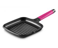 Fundix Beschichtete Grillpfanne aus Aluminiumguss Induktion mit abnehmbarem Griff 27 x 27 cm, Magenta