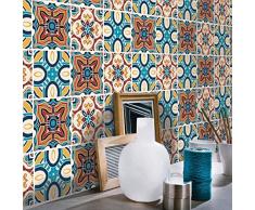 Teba mediterraner Stil 3D dekorative Fliesen DIY Home Decor Wandaufkleber für Küche Bad Bodenfliese Wasserdicht Abnehmbare Aufkleber DIY Wandbilder (6, mediterraner Stil)