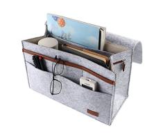 TRIEtree Nachttisch Caddy Filz Nachttisch Lagerung Organizer mit Extra Taschen hängende Aufbewahrung Tasche für Tablet Magazin Phone Fernbedienungen Glas Pen 14 x 9 x 6.5 inches Grau