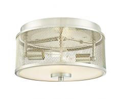 63279 33 cm Deckenleuchte für den Innenbereich, Gebürstetes gebürstetes Nickel-Finish mit Gitter und mattiertem Glas