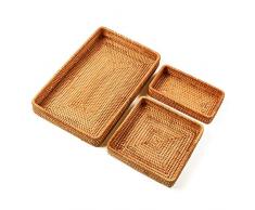 I-lan Set von 3 handgefertigten rechteckigen Rattan-Fruchttabletts, Rattan, Serviertablett