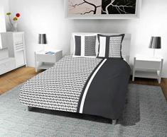 Soleil docre Damier Bettwäsche, Baumwolle, Weiß, cm, Baumwolle, grau, 240 x 220 cm