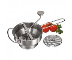 axentia Obstmühle in Silber, manuelle Passiermaschine aus rostfreiem Edelstahl, Gemüsemühle mit Griff aus Edelstahldraht, Passiermühle inklusive zwei Sieb-Einsätze, Maße: ca. 43,5 x 20,5 x 21 cm