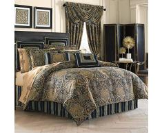 Five Queens Court Palmer Damast 4-teiliges Schmusetuch Set Traditionell King blaugrün