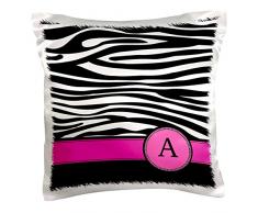 3dRose PC 154272 _ 1 Buchstabe A Monogramm auf Schwarz und Weiß Zebra Streifen Animal Print mit Hot Pink Persönlichen Initiale Kissen Fall, 40,6 x 40,6 cm