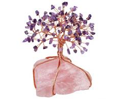 Nupuyai Natürlicher Quarzkristall Geldbaum Heilender Rosenkristall Baum Quarz Cluster Basis Bonsai Skulptur Figur 5,3 cm Rose Quartz&Amethyst
