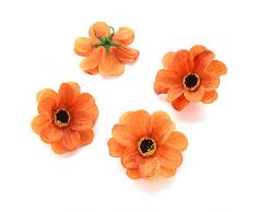 Seidenblumen in Großhandel Kunstblumen Köpfe Mini Seiden-Sonnenblumen Künstliche Blumen Hochzeit Dekoration DIY Kranz Clip Zubehör Handarbeit Blumen Kopf 50 Stück 5,5 cm Orange