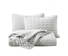 Chezmoi Collection 3-teiliges Steppdecken-Set – weich Gewaschene Mikrofaser, leicht Gesteppte Tagesdecke Set Modern King Hellgrau, gewellt