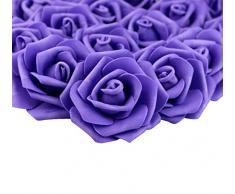 Lightingsky 7 cm DIY Real Touch 3D Kunstblumen Schaumstoff Rose Kopf ohne Stiel für Hochzeit Party Home Dekoration, Kaschmir, dunkelviolett, 100 Pieces