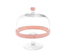 H&H Etagere mit Kuppel, Glas, Transparent/Rosa, 26 cm/Durchmesser 22 cm