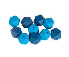 Rayher 14867387 Silikonperlen Hexagon, Blau-Töne, 14 mm ø, Beutel 10 Stück, für versch. Baby-Accessoires wie Schnullerketten, Kinderwagenketten, Greifringe etc.
