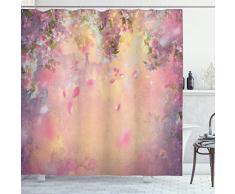 Ambesonne House Decor Vorhang für die Dusche Set by, Cherry Tree Blossom Fröhliche Kindlicher Fun Garten in Sakura Saison Cartoon Art, Badezimmer Zubehör, 190,5 cm lang, pink grün schwarz