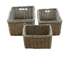 JVL Aufbewahrungskörbe geschoben Home rechteckig mit Loop Griffe, Weide, Natur, Set von 3