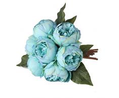 Louiesya Künstliche Blumen Pfingstrosen Pflanzen Seidenblumen-Arrangements Hochzeit Bouquets Dekorationen Kunststoff Floral Tisch Tafelaufsatz Home Küche Garten Party Dekor seeblau
